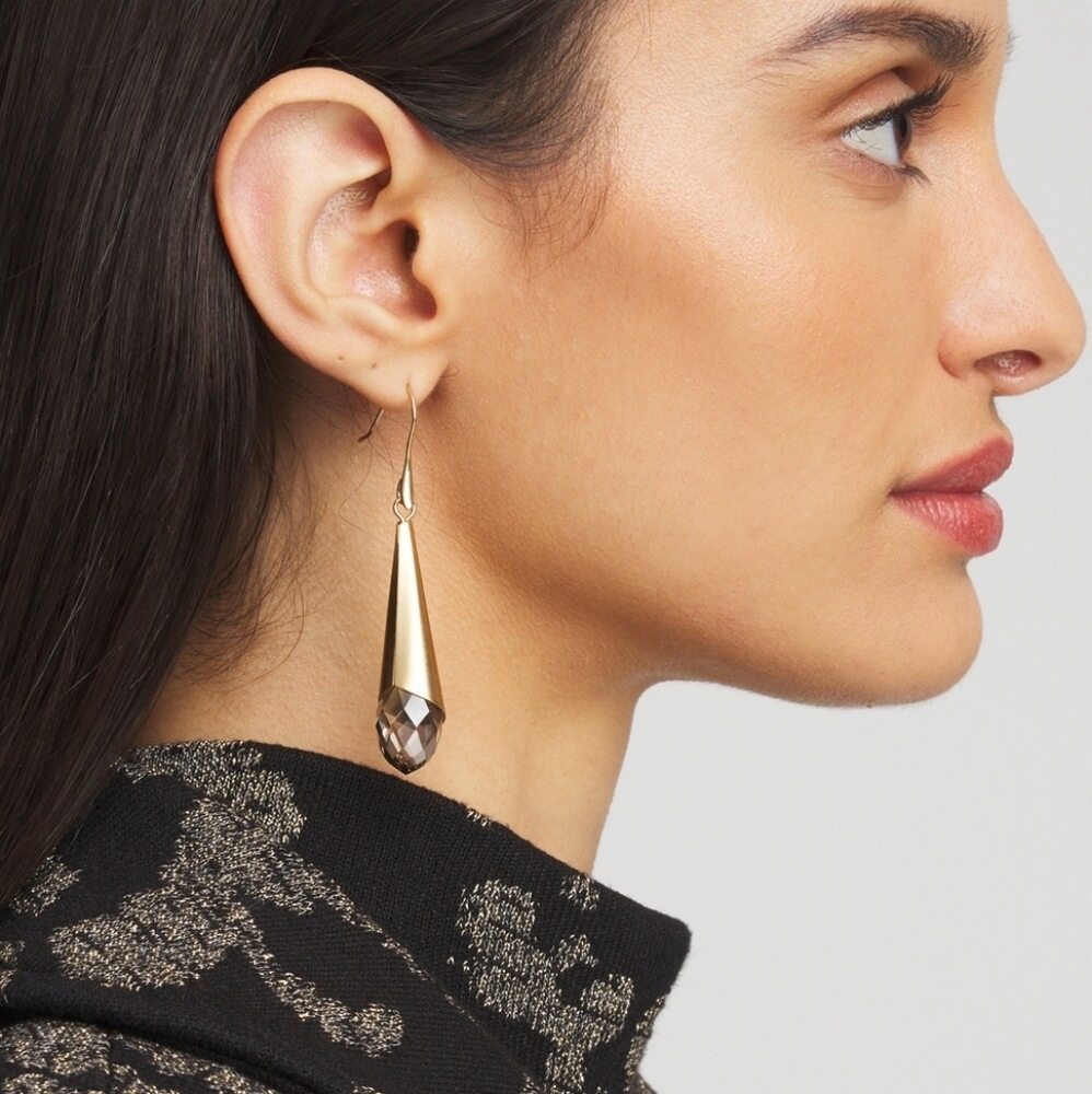 NWT Chico's No Droop™ Gold Tone Stone Drop Earrings - Picture 3 of 3